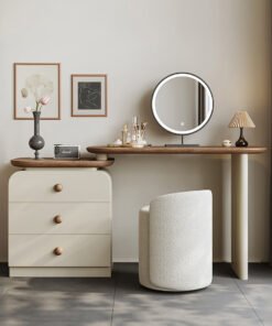 Jackson Dressing Table With Chest Of Drawers & Round Mirror, Solid Wood