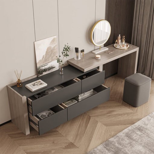 Nash Dressing Table With Side Drawer and LED Round Mirror - Image 3
