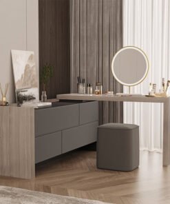 Nash Dressing Table With Side Drawer and LED Round Mirror