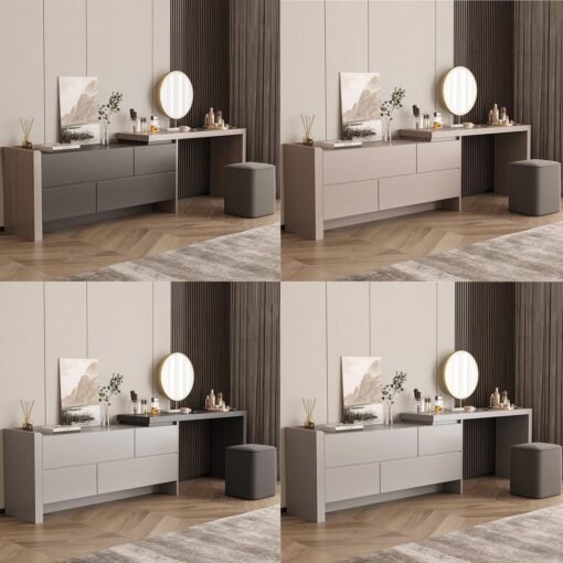 Nash Dressing Table With Side Drawer and LED Round Mirror - Image 6