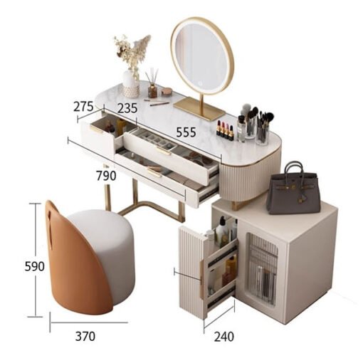 Hines Dressing Table with Mirror, Cream - Image 7