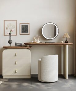Stewart Dressing Table With Chest Of Drawers & Round Mirror, Solid Wood