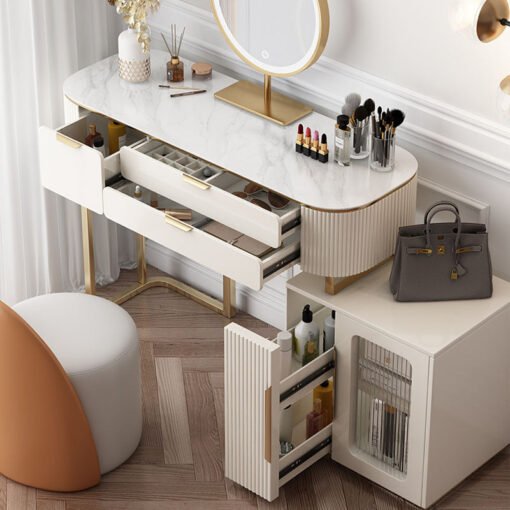 Hines Dressing Table with Mirror, Cream - Image 3
