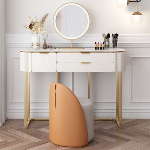 Hines Dressing Table with Mirror, Cream - Image 2