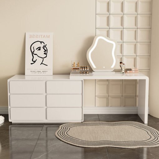 Aubrey Dressing Table Set With Side Drawer, Cream - Image 4