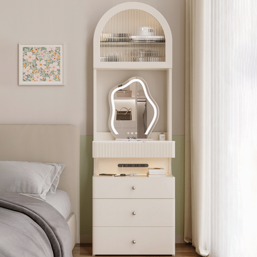 Lia Slimline Dressing Table, With USB Port, LED Mirror & Stool - Image 2