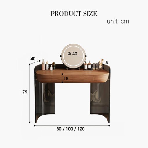 Turner Dressing Table With Large LED Mirror, Walnut & Black - Image 9