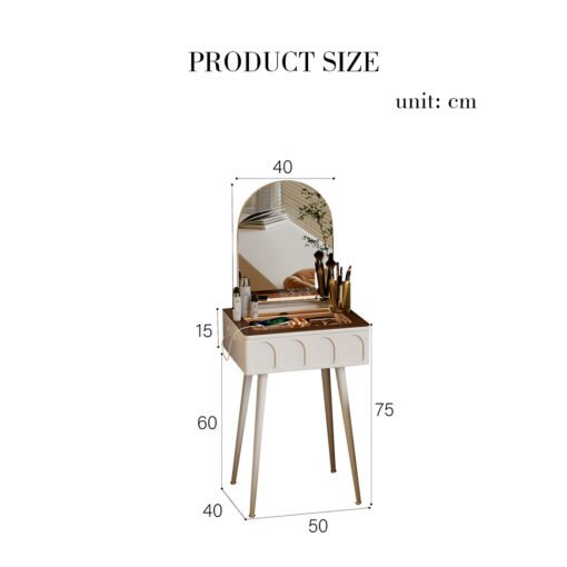 Aisha Slimline Dressing Table For Narrow Space, Cream - Image 9