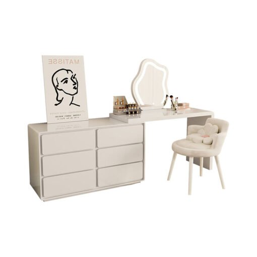 Aubrey Dressing Table Set With Side Drawer, Cream - Image 3