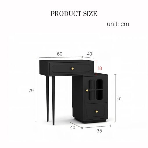 Nguyen Dressing Table With Side Cabinet & LED Mirror, Black - Image 8