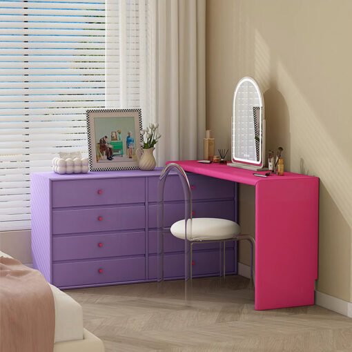 Nair Corner Dressing Table With LED Mirror, Macaroon Colour
