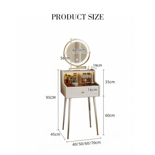 Thiago Narrow Mini Dressing Table For Small Corner, Cream - Image 9