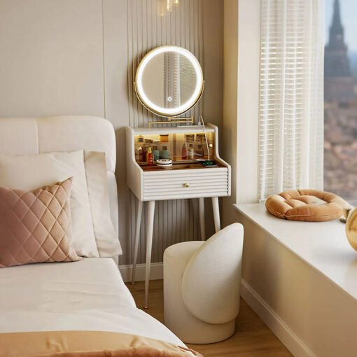 Thiago Narrow Mini Dressing Table For Small Corner, Cream