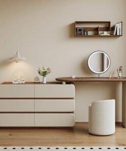 Lewis Dressing Table With Chest Of Drawers & Round Mirror, Solid Wood