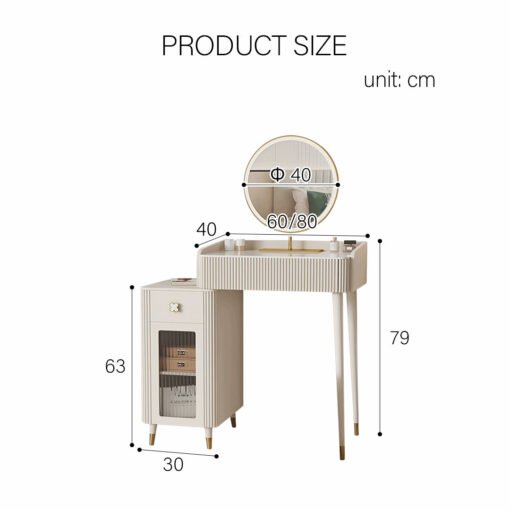 Asante Small Dressing Table With Side Cabinet & LED Mirror, Cream - Image 6