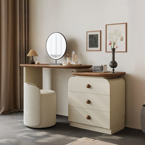 Jackson Dressing Table With Chest Of Drawers & Round Mirror, Solid Wood - Image 2