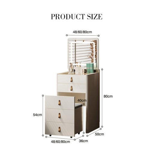 Flores Small Dressing Table With LED Mirror & Chair, Off White - Image 11