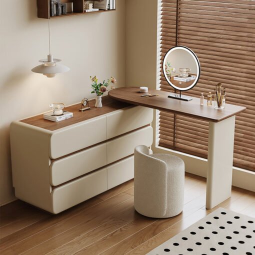 Lewis Dressing Table With Chest Of Drawers & Round Mirror, Solid Wood - Image 6