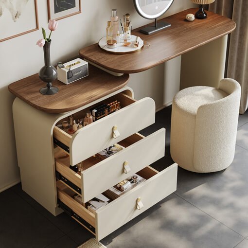 Stewart Dressing Table With Chest Of Drawers & Round Mirror, Solid Wood - Image 9