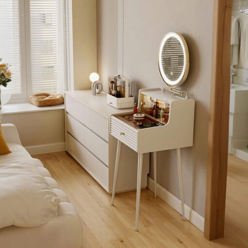 Thiago Narrow Mini Dressing Table For Small Corner, Cream - Image 2