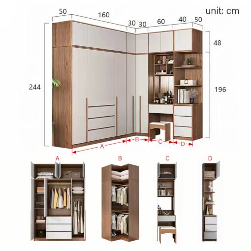 Bianchi Corner Wardrobe, L Shape Wardrobe With Dressing Table - Image 10