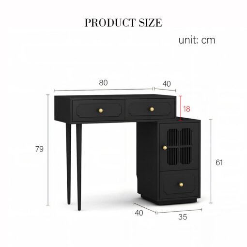 Nguyen Dressing Table With Side Cabinet & LED Mirror, Black - Image 9