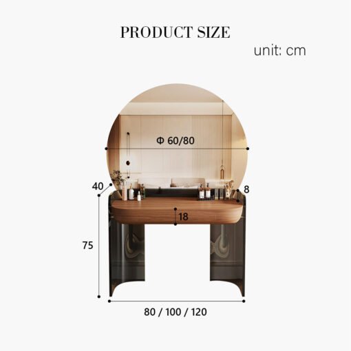Turner Dressing Table With Large LED Mirror, Walnut & Black - Image 8