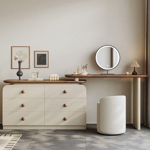 Jackson Dressing Table With Chest Of Drawers & Round Mirror, Solid Wood - Image 8