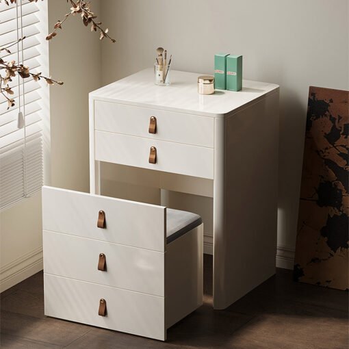 Flores Small Dressing Table With LED Mirror & Chair, Off White - Image 9