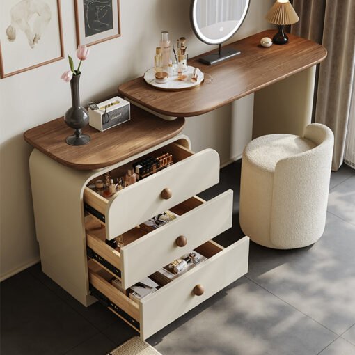 Jackson Dressing Table With Chest Of Drawers & Round Mirror, Solid Wood - Image 9