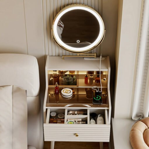 Thiago Narrow Mini Dressing Table For Small Corner, Cream - Image 3