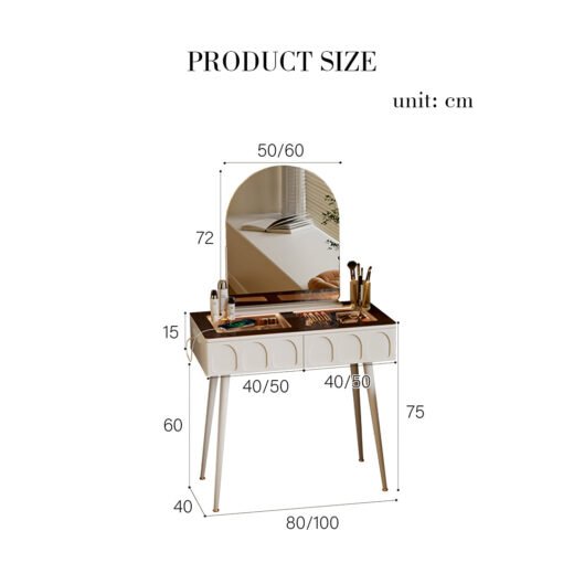 Aisha Slimline Dressing Table For Narrow Space, Cream - Image 11