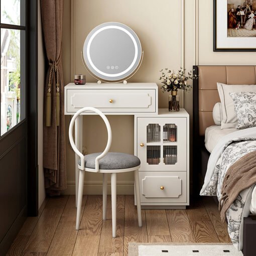 Nguyen Dressing Table With Side Cabinet & LED Mirror, Black - Image 7