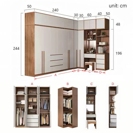 Bianchi Corner Wardrobe, L Shape Wardrobe With Dressing Table - Image 12