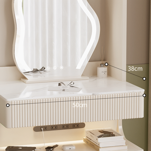 Lia Slimline Dressing Table, With USB Port, LED Mirror & Stool - Image 4
