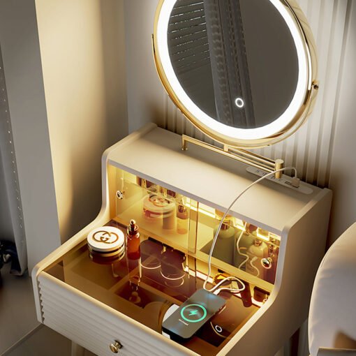 Thiago Narrow Mini Dressing Table For Small Corner, Cream - Image 4