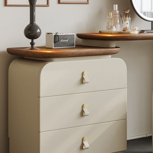 Stewart Dressing Table With Chest Of Drawers & Round Mirror, Solid Wood - Image 3