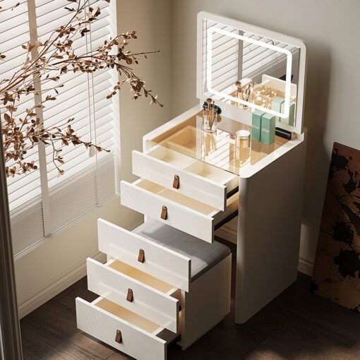 Flores Small Dressing Table With LED Mirror & Chair, Off White - Image 2