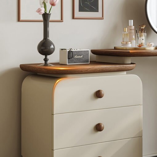 Jackson Dressing Table With Chest Of Drawers & Round Mirror, Solid Wood - Image 5