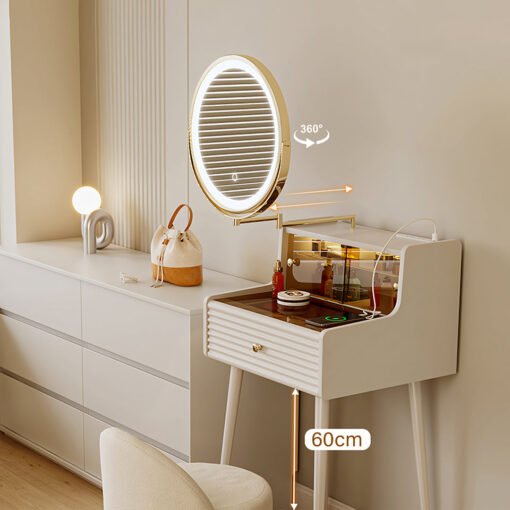 Thiago Narrow Mini Dressing Table For Small Corner, Cream - Image 6