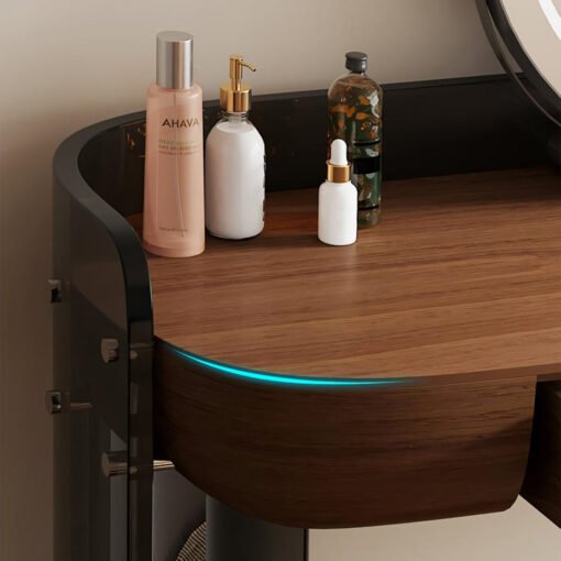 Turner Dressing Table With Large LED Mirror, Walnut & Black - Image 2