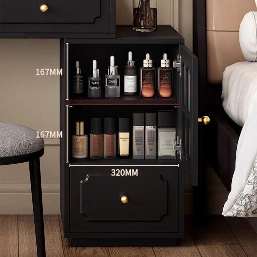 Nguyen Dressing Table With Side Cabinet & LED Mirror, Black - Image 6