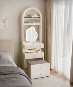 Lia Slimline Dressing Table, With USB Port, LED Mirror & Stool